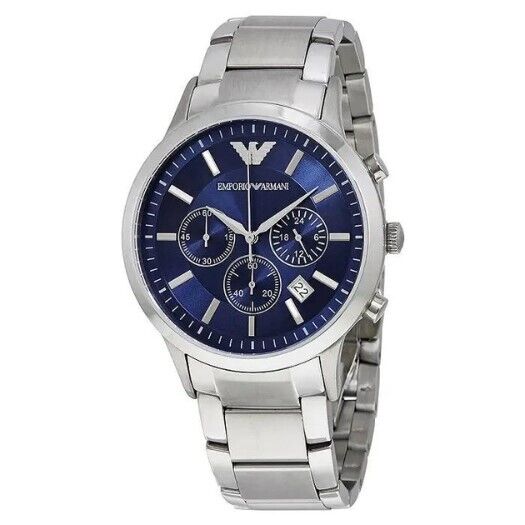 Men's Emporio Armani AR2448 Blue Dial Stainless Steel Chronograph Watch RRP £329