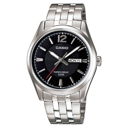 Men's Casio MTP1335PD-1AVEF Watch Black Dial Silver Metal Strap RRP £119 New