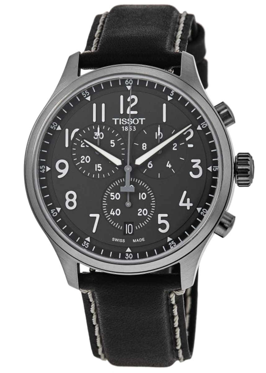 Tissot Chrono XL Grey Dial Black Leather Strap Men's Watch
